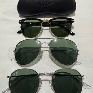 3x vintage RayBan Green Lens Sunglasses!  Clubmaster, Aviator & Round Styles